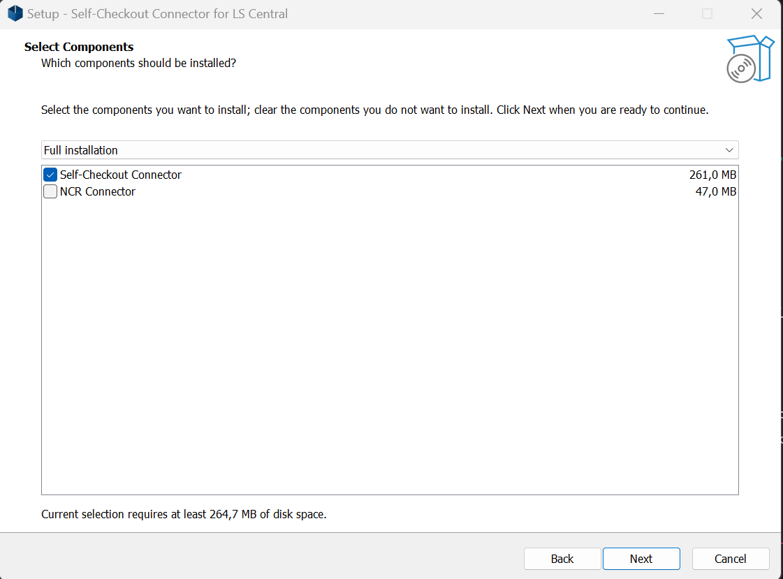 Component selection screen